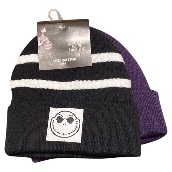 067 NWT Disney The Nightmare Before Christmas 2 Pack Black & Purple Beanie Set - Picture 3 of 10